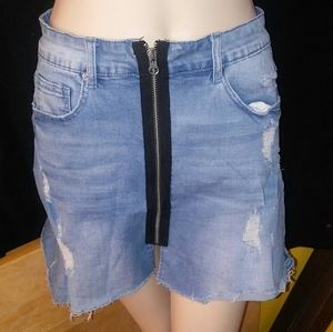 Frayed edge jean skirt